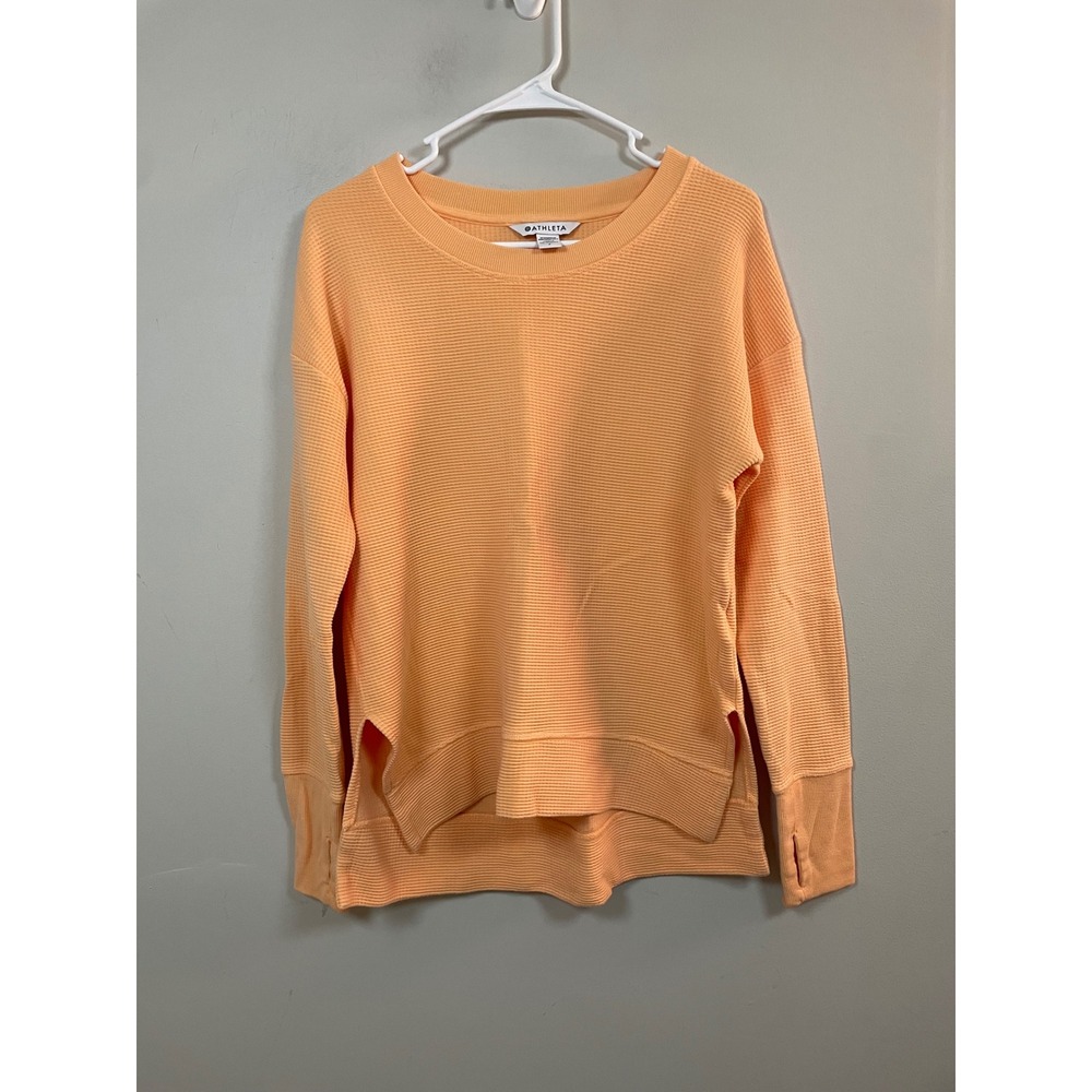 Athleta Coaster Luxe Waffle Sweatshirt in Pale Peach Size Small Athleisure